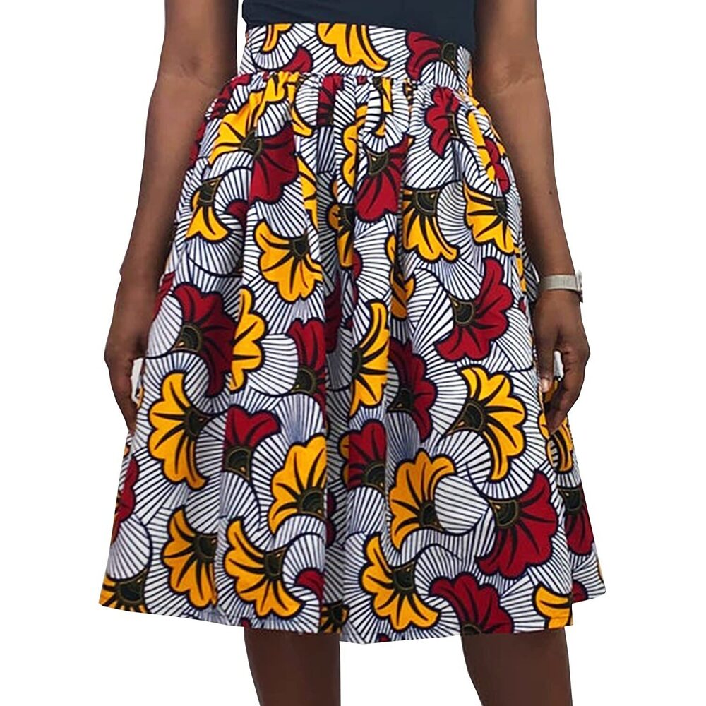 2886 African Print Skirt Flared Ankara A line Skirt with Pockets Large